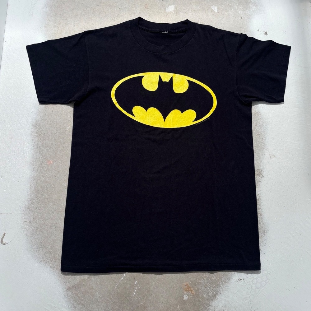 Vintage 80s Batman DC Comics Graphic T-Shirt Single Stitch Black Yellow Logo L